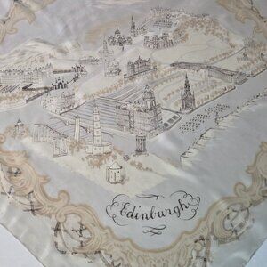 🧣🇮🇴Vintage Jacqmar Silk Scarf  "Edinburgh" Theme, 1960s